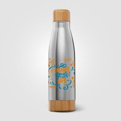 Bouteille publicitaire en acier inoxydable à double paroi Ibiza Bamboo 650 ml