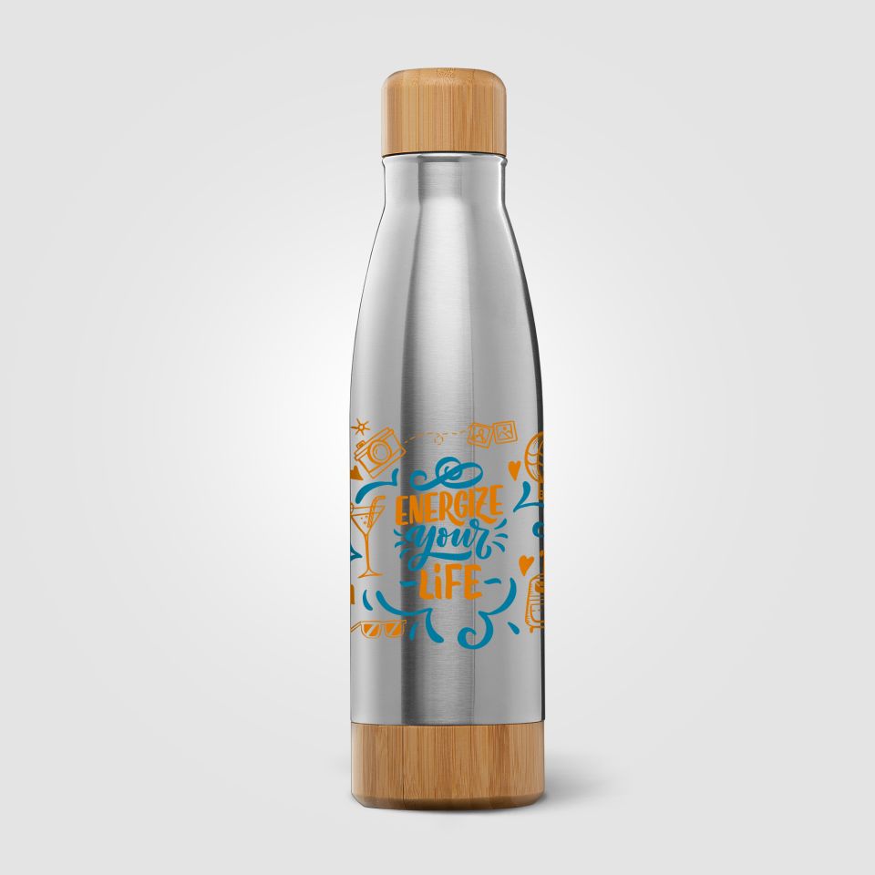 Bouteille publicitaire en acier inoxydable à double paroi Ibiza Bamboo 650 ml