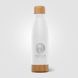 Bouteille publicitaire en acier inoxydable à double paroi Ibiza Bamboo 650 ml