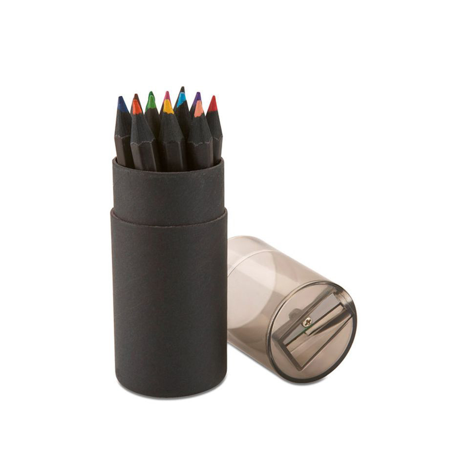 Boite publicitaire de 12 crayons de couleurs avec taille crayons