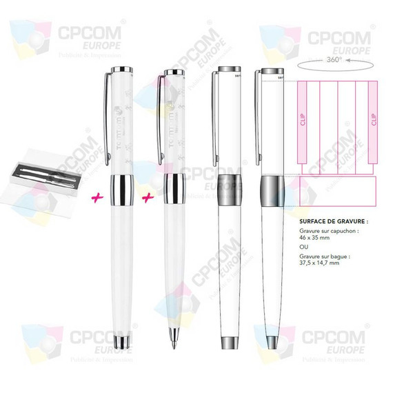 Parure personnalisée stylo et roller White Line