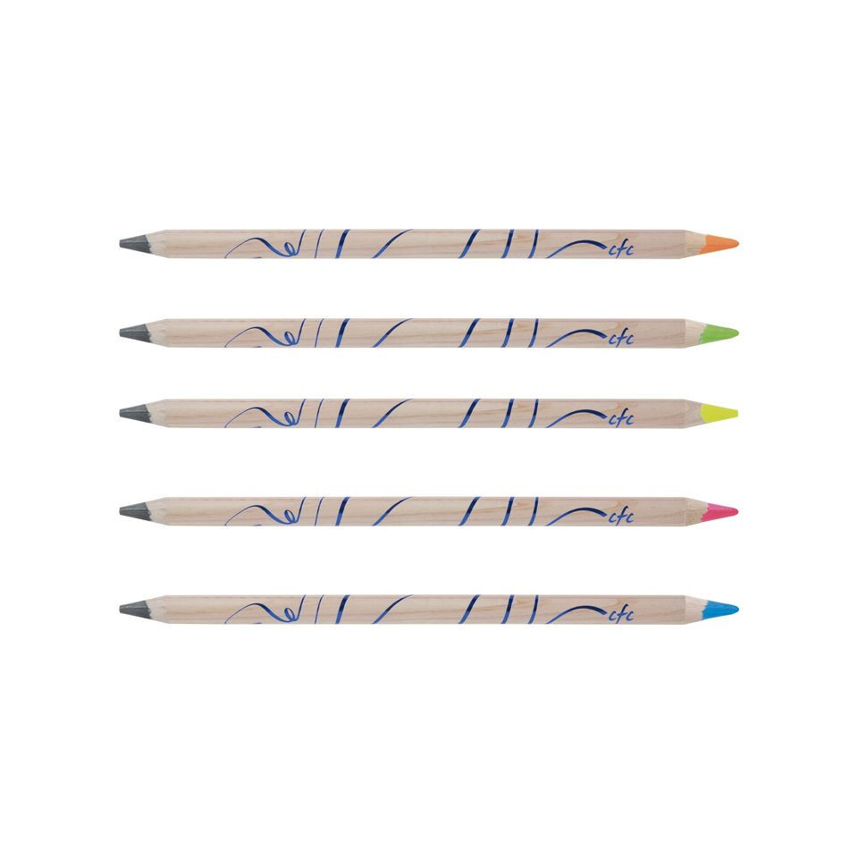 Crayon publicitaire bi-couleur en bois 176 mm graphite/fluo