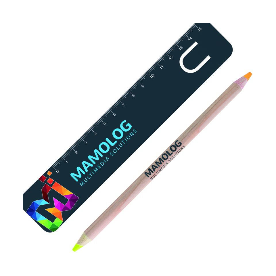 Kit de bureau personnalisable crayon bois fluo double mines