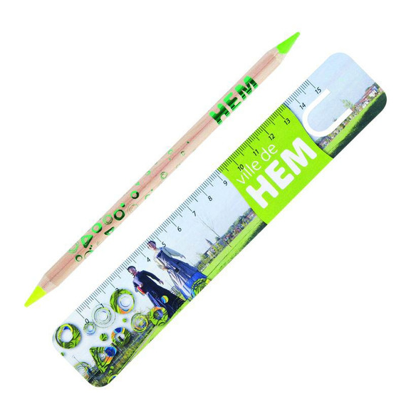 Kit de bureau personnalisable crayon bois fluo double mines